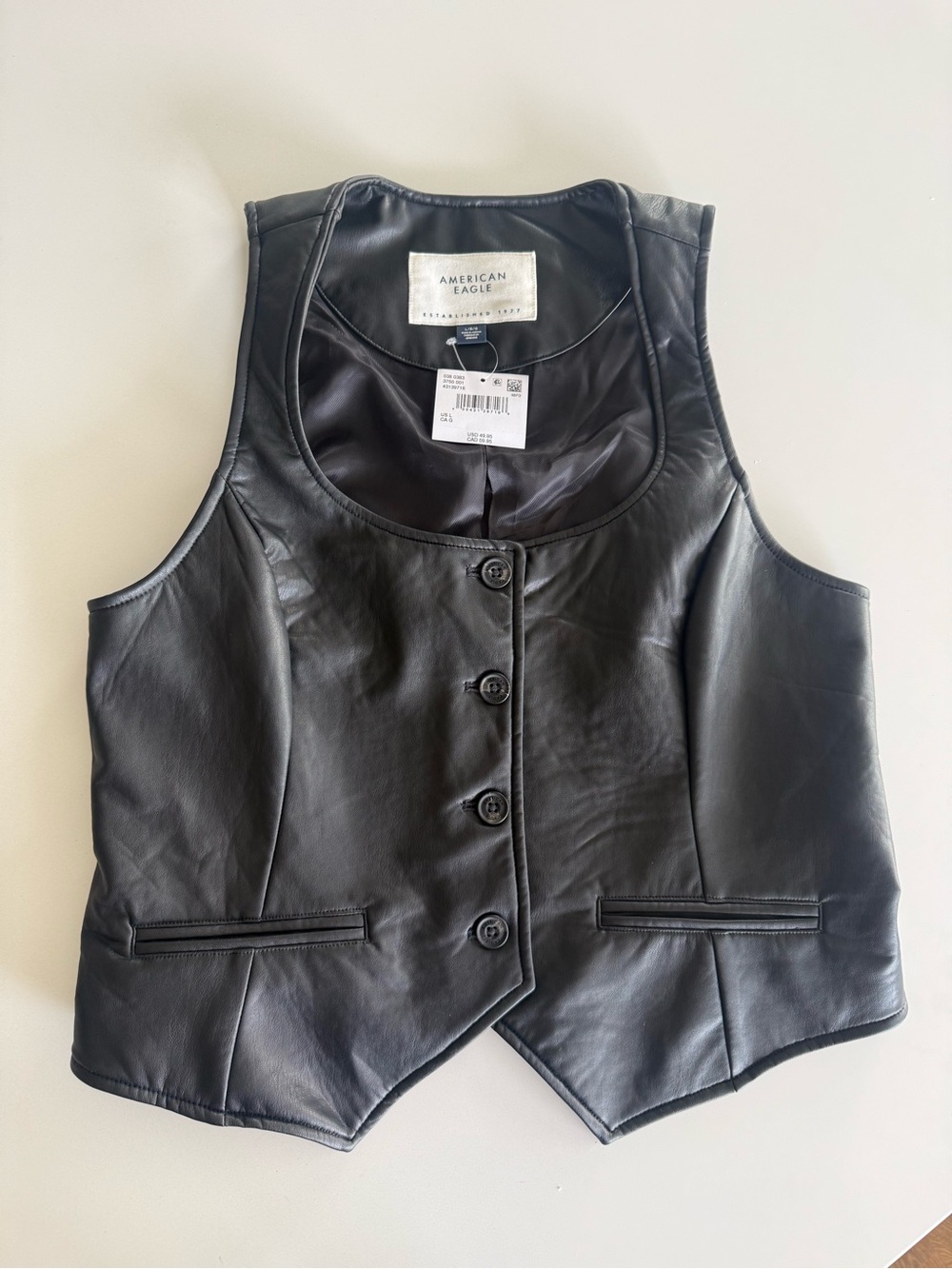 American Eagle Outfitters Black Faux Leather Button Front Vest